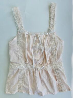 Vintage Laura Ashley Cotton & Lace Cottagecore Top in Pale Pink sz Large
